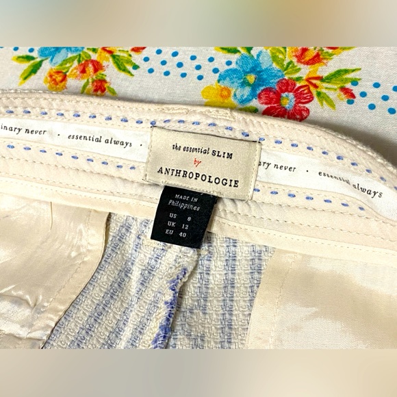 Anthropologie The Essential Slim Blue & White Striped Pants - Picture 7 of 9